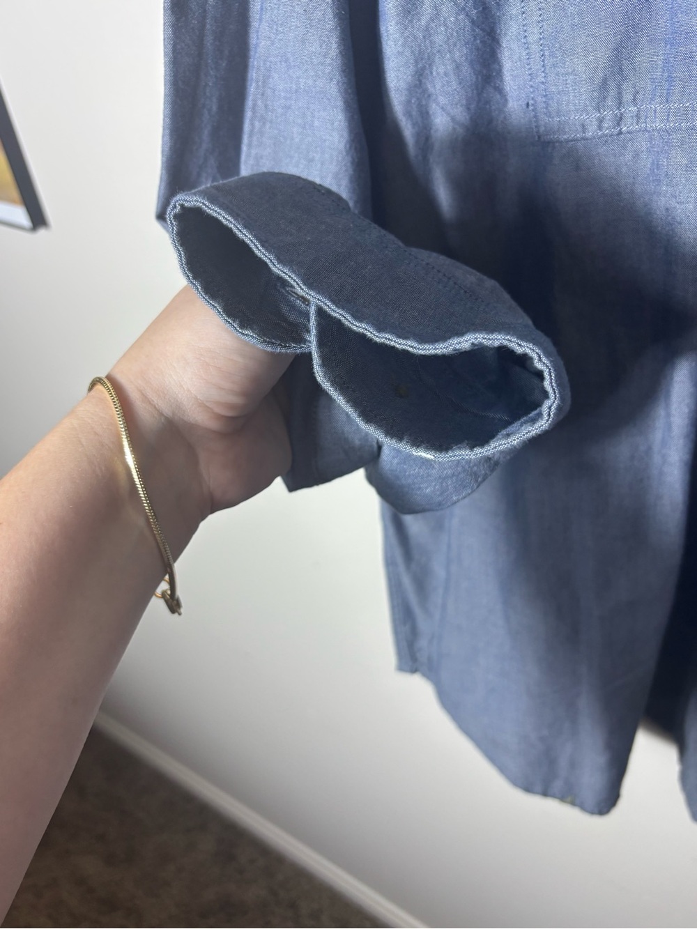 Carhartt Mens XL Loose Fit Blue Chambray Work Shirt Button Up Long Sleeve - Picture 5 of 9